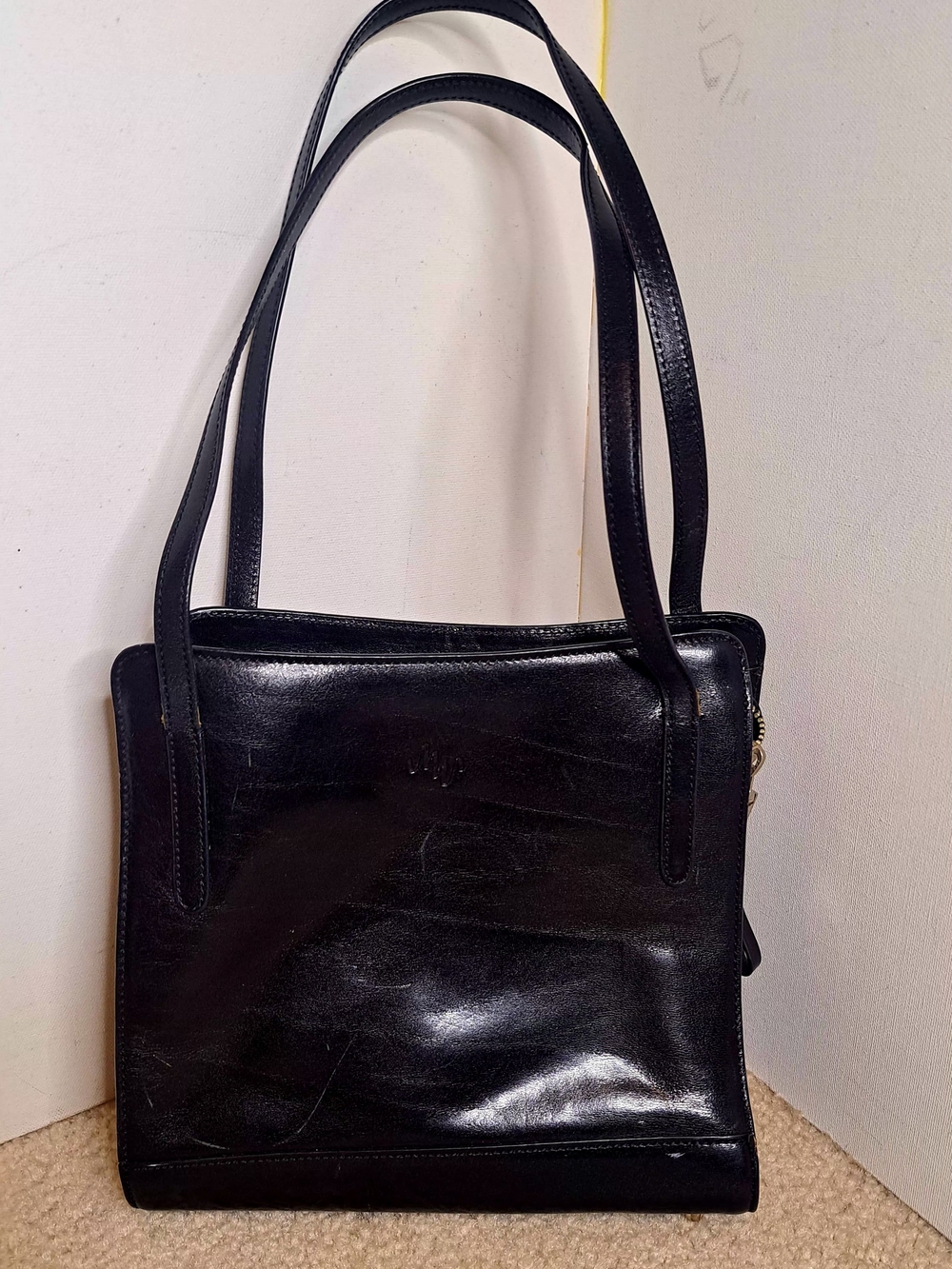 Monsac Black Leather Shoulder Handbag Purse